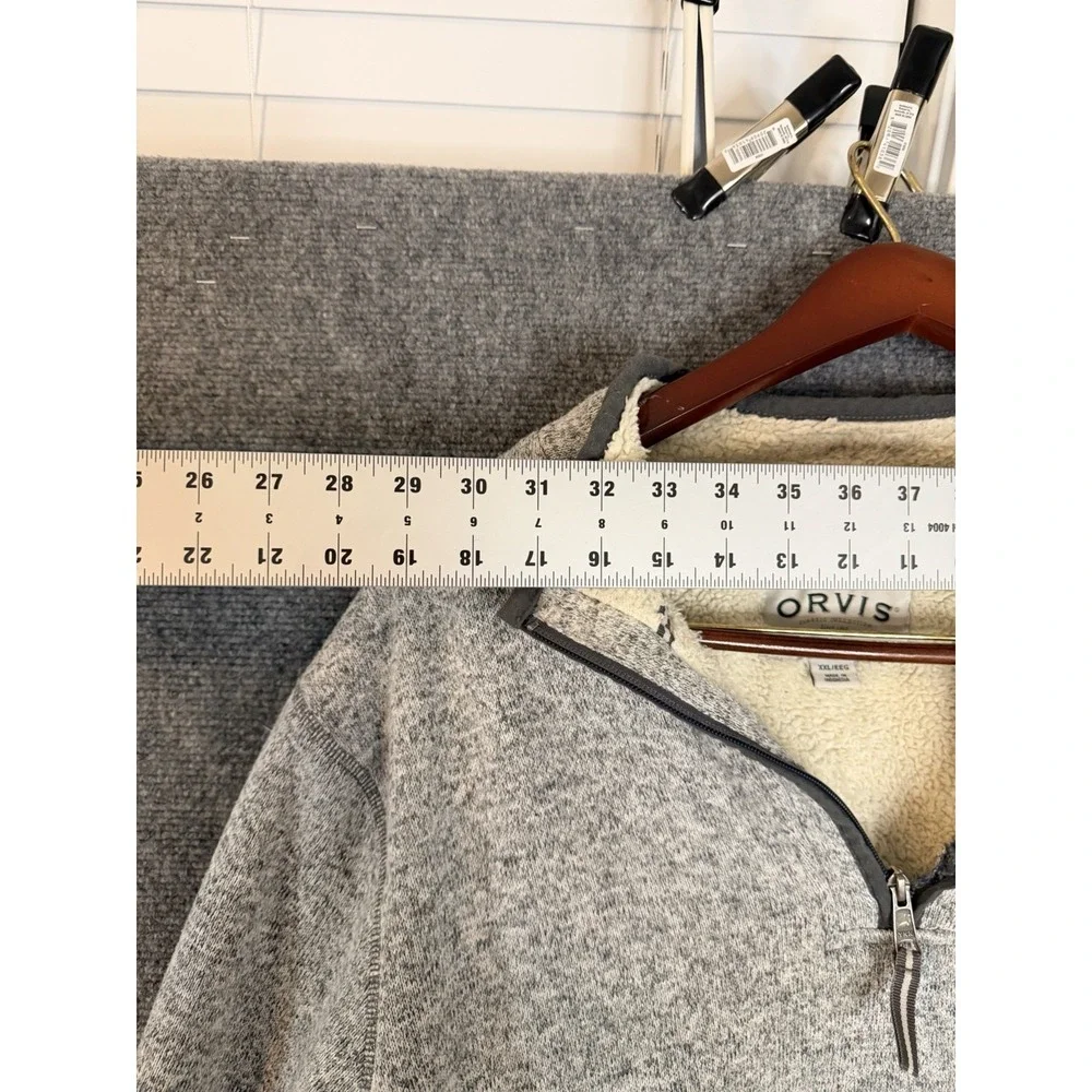 Orvis XXL Sherpa Lined 1/4 Zip Pullover‎ Gray Sweater Ripped Zip